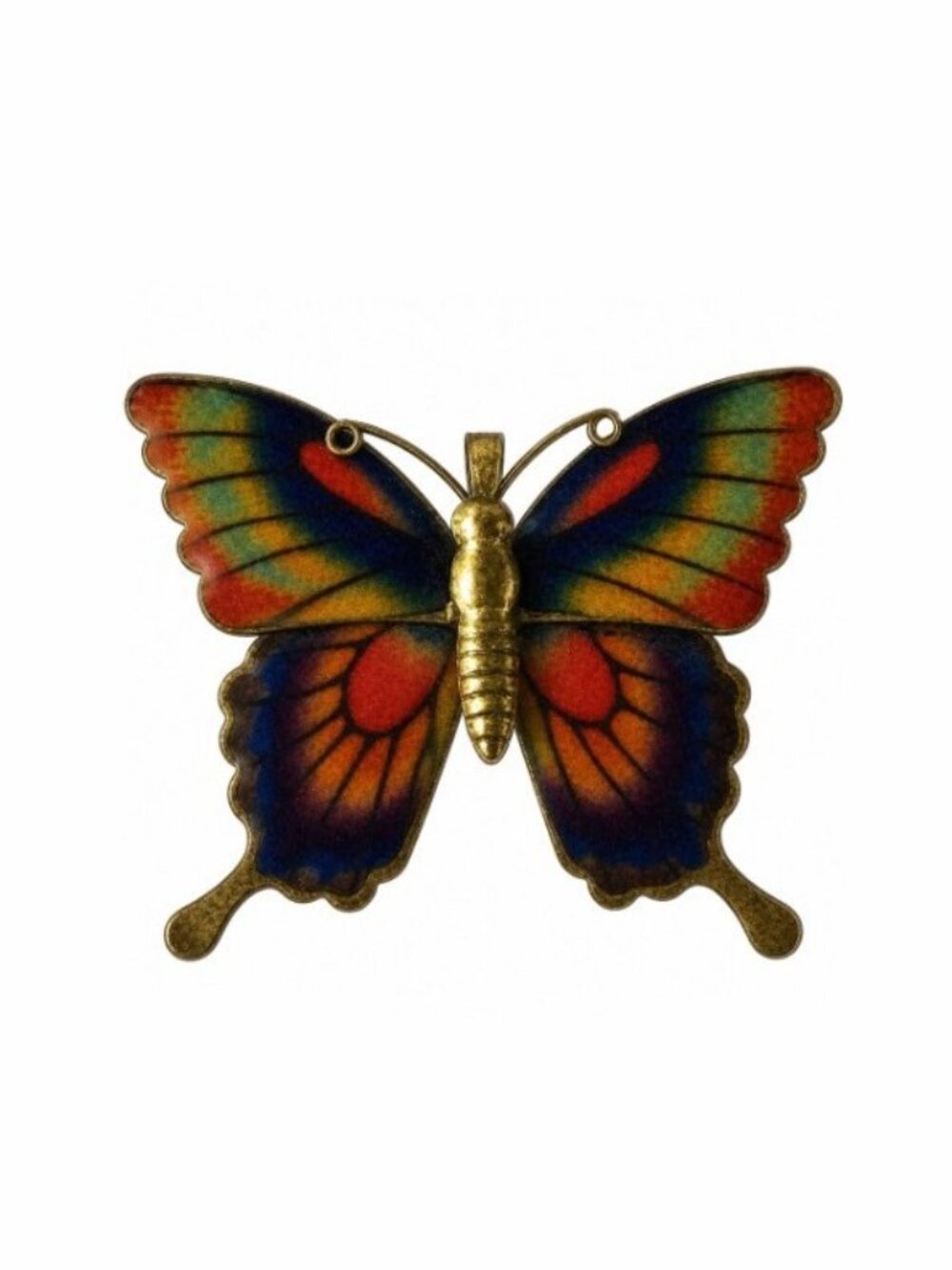 Vintage 1940s Gold-Tone Multicolored Enamel Butterfly Brooch & Pendant - Picture 6 of 11